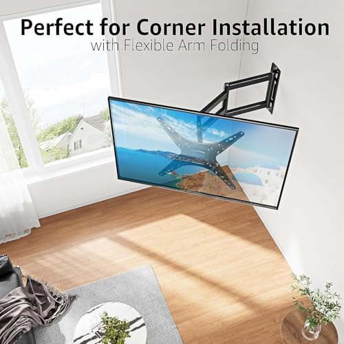 MOUNTUP Long Arm TV Wall Mount for Most 26-65 Inch TVs, Corner TV Mounts with 37.4 Inch Extension Arm, Smooth Swivel Tilt Single Stud Full Motion Bracket Max VESA 400x400mm, Holds to 77 lbs, MU0047 - size: 26-65 inch, 77 lbs, Indoor 37.4 inch Arm