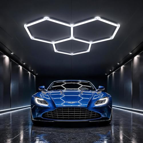 HYPERLITE Gen II Hexagon LED Lights: 105W 10500LM 3 Grids DIY Hexagon Led Lights, 6500K Ultra Bright, Easy Install, Durable Design for Garage, Car Detailing, Workshops, Basement, Gym - size: 3 HEX