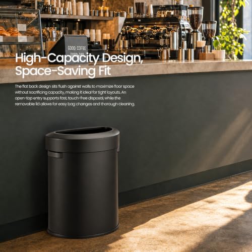 Home Zone Living 18 Gallon Commercial Trash Can with Semi-Round Flat Back - color: Matte Black, size: D-Shaped