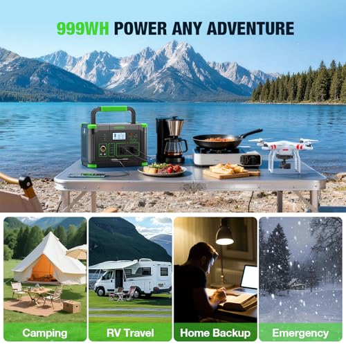1000W Portable Power Station & 200W Foldable Solar Panel Generator Kit - color: Dark Green