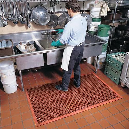 NoTrax 3' x 3' Anti-Fatigue Lightweight Restaurant Rubber Floor Mat with - color: Red, size: 3' x 3'