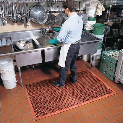 NoTrax 3' x 3' Anti-Fatigue Lightweight Restaurant Rubber Floor Mat with - color: Red, size: 3' x 3'