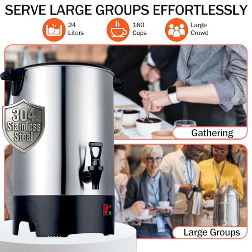 Large Commercial Coffee Urn 160 Cup Percolate Coffee Maker Stainless Steel Hot Beverage Dispenser with Cool-Touch Handles, Quick Brewing for Catering, Business, Church, Restaurant, Wedding, Gathering