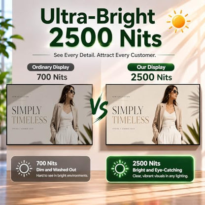 32inch Digital Signage, 2500nits High Brightness Advertising Display, Slim Fit Frameless LCD Monitor, CMS Remote Publishing, 24/7 Operation, Smart Split Screen Play, HDMI/USB/WiFi/Android System - size: 32"+2500nits