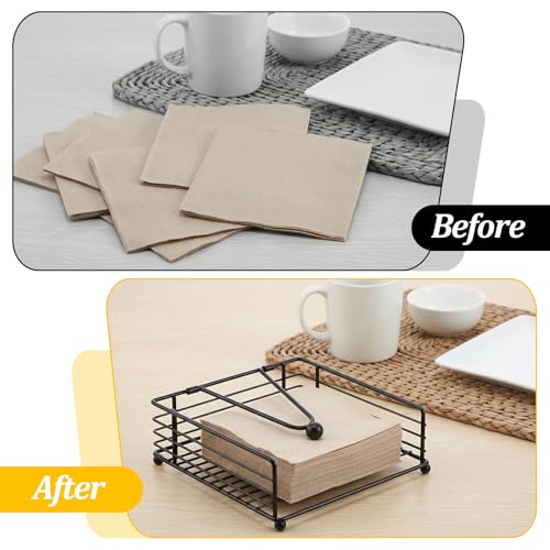 4 PCS Black Metal Napkin Holders for Paper Napkins Weighted Arm Flat Cocktail Napkin Dispenser for Kitchen Table Outdoor Farmhouse Restaurant Decor, No Assembly Needed