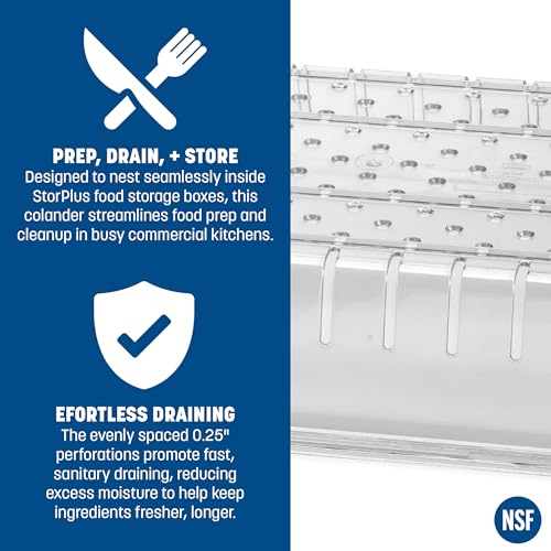 Carlisle FoodService Products Storplus Food Storage Container Colander with Stackable Design for Catering, Buffets, Restaurants, Polycarbonate (Pc), 26 x 18 Inches, Clear