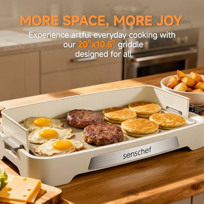 Cleansnap Everyday Electric Griddle, Great Gift for Family Feasts - 20” Nonstick Grill with Foldable Anti-Mess Shield, Rapid 1700W Heat & PPG Ceramic Coating, Dishwasher Safe, Vanilla Cream - color: Vanilla Cream
