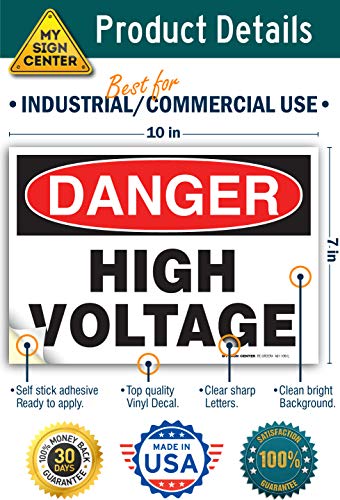 Danger High Voltage Sign, (4 Pack) Mil Vinyl Decal Stickers USA Made by My - size: (4 Pack) 10" x 7"