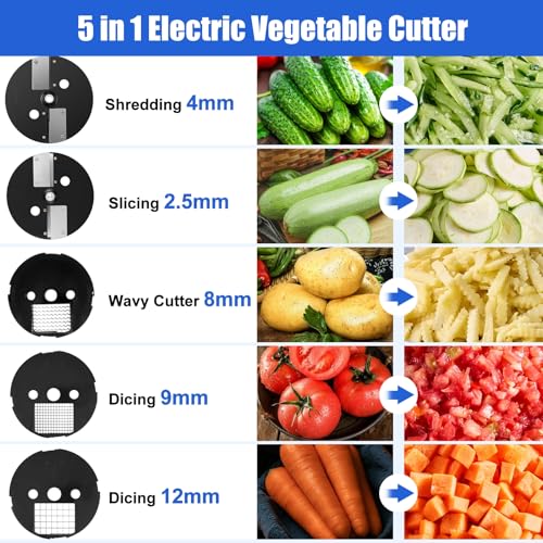 MOGAN 5-In-1 Electric Vegetable Cutter, Commercial Vegetable Dicer Slicer - color: Blue-B