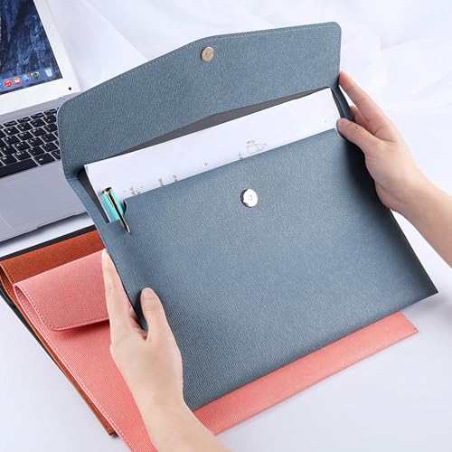 VANRA 1 Piece PU Leather Envelope File Folders A4 Paper Document Filing Envelope Document Organizer Leather Portfolio Folder Holder with Magnetic Closure (Blue) - color: Blue