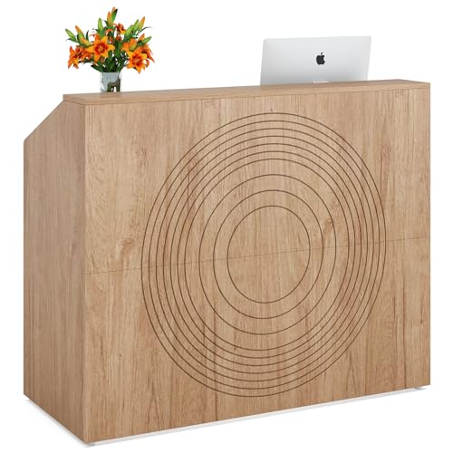 Tribesigns Reception Desk with Counter, Modern Front Desk Reception Room Table with Cable Grommet, 47 inch Retail Counter for Checkout, Lobby, Beauty Salon, Home Office Desk, Oak - color: Oak