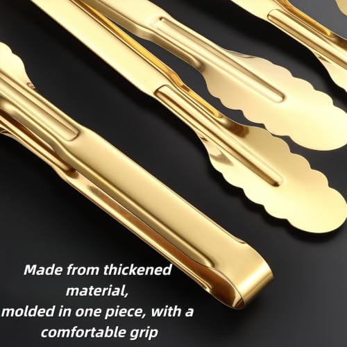 4 Pack Gold Serving Tongs and Spoons for Buffet, Stainless Steel Utensil Salad Tongs Serving Large Spoons for Banquet Catering,9 Inch