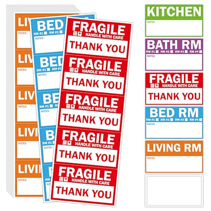 120PCS Home Moving Labels, 5 Color Coding Labels Packing Box Stickers with 20 Fragile Stickers & 20 Blank Ones, Apartment Moving Helper (Each Measures 2” x 3.6”) - color: Style-b, size: 2” x 3.6” 120pcs