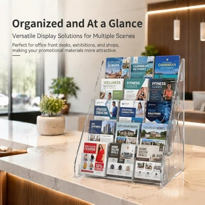 5 Tier Acrylic Brochure Holder Display Stand, Pamphlet and Flyer Organizer, Table Sign Holder for Office, Home, Store