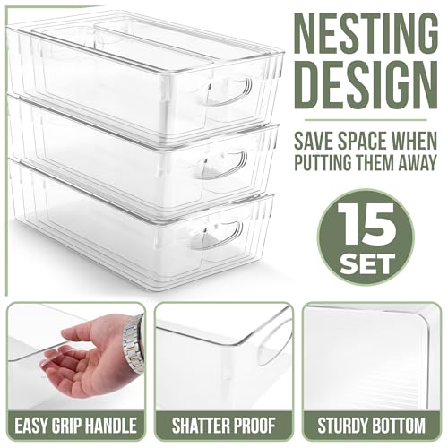 Sorbus Fridge Organizers and Storage, Clear Bins (15 Pack) - size: Small/Medium/Large/XL, style: 15 Pack