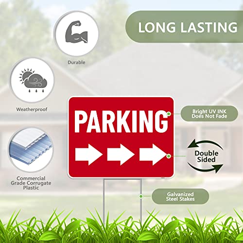 2PC Parking Sign with Stake, 17 Inches by 13 Inches - Double Sided Signs - Corrugated Plastic - Parking Sign for Event with Stand