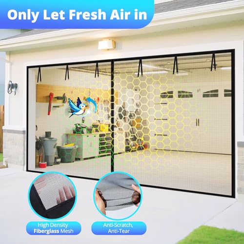 Garage Door Screen for 2 Car 16x8FT, Magnetic Screen Garage with Retractable Fiberglass Mesh & Heavy Duty Weighted Bottom, Easy Assembly,Hands Free Screen Door w/ 40 Magnets for Garage/Entry Doors - color: Black, size: 16.3x8.15ft