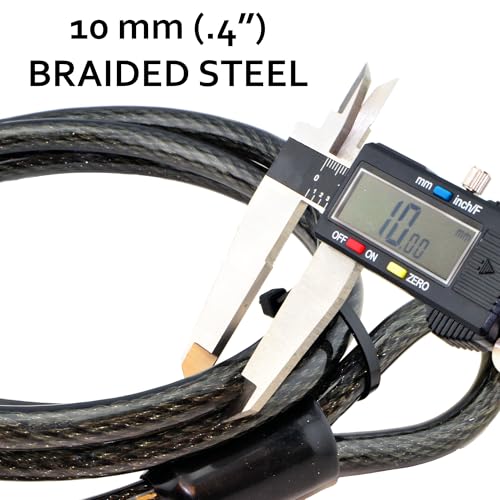 Lumintrail 10mm Heavy-Duty Security Cable, Vinyl Coated Braided Steel with Sealed Looped Ends (4', 7', 10', 15', or 30') (7-FT) - size: 7-FT