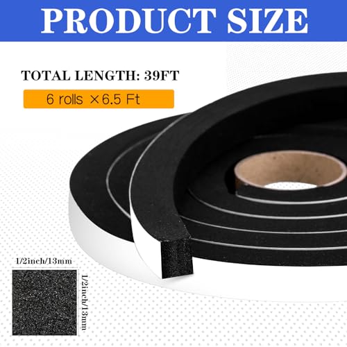 Pangda 39ft Weather Stripping Door Seal, 1/2" x 1/2" Foam Tape for Winter - color: Black, size: 1/2in X 1/2in X 39ft