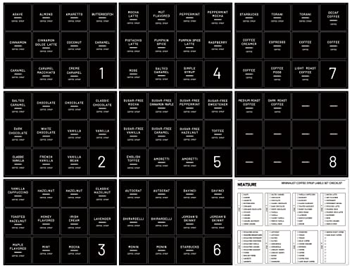 Neatsure 89 Coffee Syrup Labels for Coffee Bar Accessories, Minimalist Preprinted Coffee Stickers for Coffee Station, Essentials for Syrup Bottle & Dispenser Organization - style: Coffee Syrup Labels