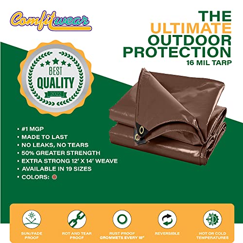 16 MIL Multi-Purpose Extra Heavy Duty Tarps - Car, Boat, Camping & General Purpose Waterproof Tarp Cover - size: 12' X 16'