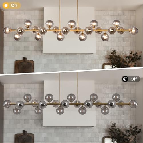 Modern Gold Chandelier Rectangle Pendant Light Sputnik Chandeliers Hanging Light Fixture 16-Light - color: Grey-70in