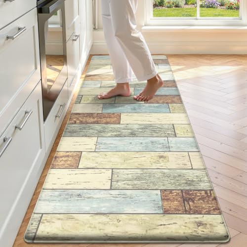 LOKHOM Anti Fatigue Kitchen Mats for Floor, 24x59 Non Slip Modern Cushioned Standing Comfort Kitchen Runner Rug, Waterproof Geometric Patchwork Memory Foam Padded for Sink Laundry Office, Dusty Aqua - color: Light Dusty Aqua