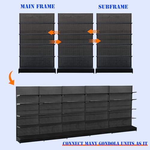 NectaCol Pegboard Display Stand 4'W x 6.5‘H, Gondola Retail Shelving Wall Display for Convenient Grocery Office Supply and Liquor Stores, Single Side Peg Board Panel No Including 4 Shelves - size: 1 Unit Gondola Stand