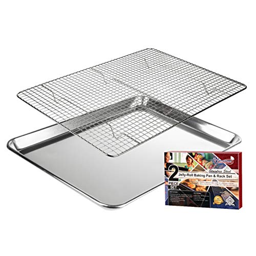 KITCHENATICS Jelly Roll Baking Pan and Rack Set Nonstick 10.6x15.6 - size: 10.6" x 15.6" Jelly Roll Pan & Rack Set