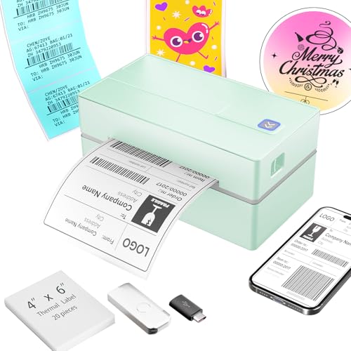 Thermal Shipping Label Printer 4x6 Bluetooth Label Maker for Small Business - color: Green