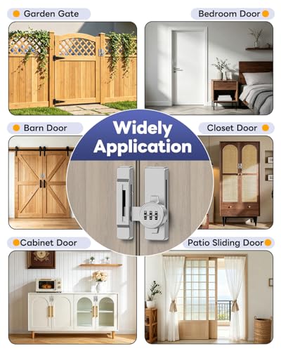 Sliding Barn Door Lock, 3-Digit Password Locks, Silver - color: Silver