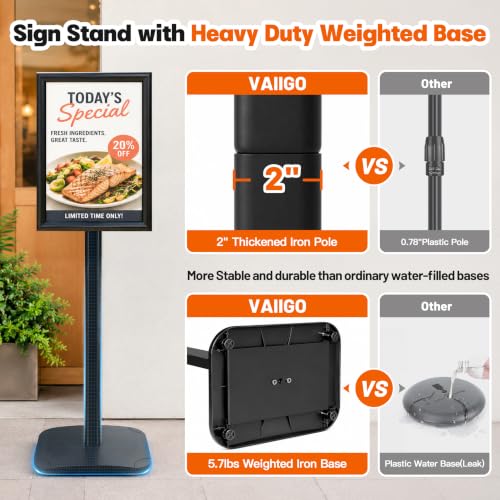 Heavy Duty Sign Holder Stand 8.5x11 Inch - Pedestal Floor Standing Sign Holder with Weighted Base - Vertical & Horizontal Poster/Menu Stand for Indoor/Outdoor Business Store Advertising, Black - color: Black, size: 8.5x11 in