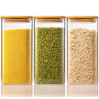 57 oz Square Glass Food Storage Containers with Airtight Bamboo Lids, 3Pack - color: 57oz 3 Pack