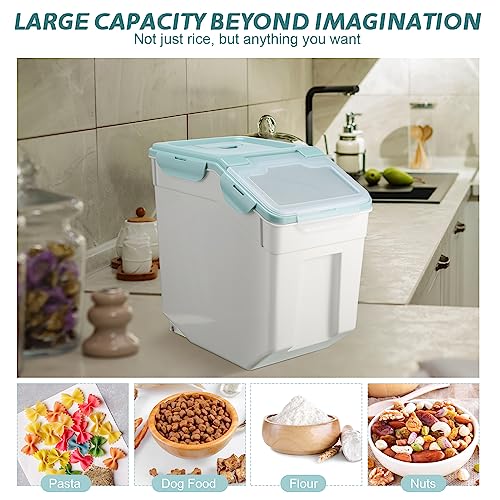 Sunnyray 4 Pcs 55 Lbs Blue Rice Flour Storage Bins with Wheels - color: Blue, size: 55 lbs