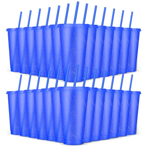 24 Pack Plastic Tumblers with Lids and Straws, Reusable Colorful Cups for Parties, Birthdays, Iced Coffee, Travel, Cold Drink Bulk Tumblers (24 oz, Dark Blue) - color: Dark Blue-24pcs
