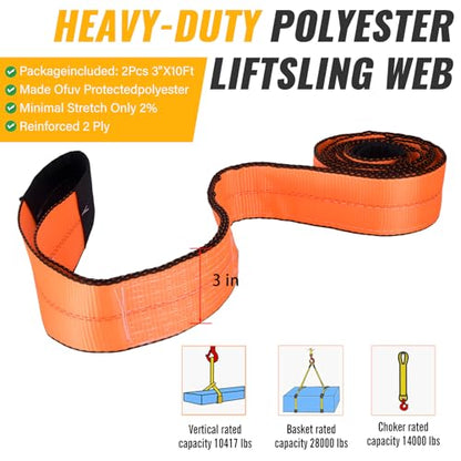 2PCS 3" x10Ft Lift Sling Straps 28000LBS Heavy Duty Tow Strap