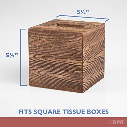 Ilyapa Rustic Wood Tissue Box Cover, Square - Brown, Farmhouse - color: Rustic Brown, size: 5" Square