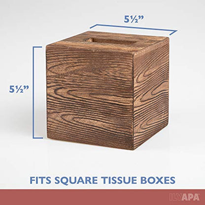 Ilyapa Rustic Wood Tissue Box Cover, Square - Brown, Farmhouse - color: Rustic Brown, size: 5" Square