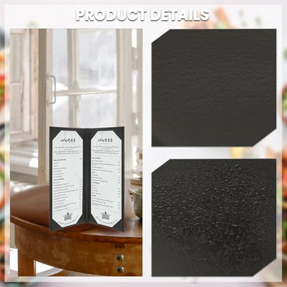 4.25'' x 11'' Menu Covers 6 Pack Black PU Leather Menu Holders Book Style with Angled Corners Double View Menu Sleeves Easy-Insert Design Waterproof for Bar Cafe Restaurant Menu Covers - size: 2 View, 6 Pack