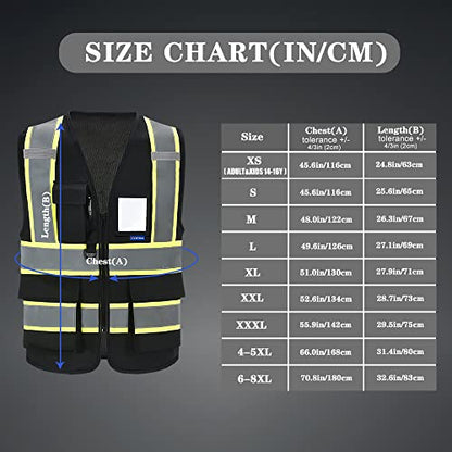 AYKRM Security Vest for Men Women 7 Pockets High Visibility Reflective Safety Vest Front Zipper Meets ANSI/ISEA - color: Black, size: Small