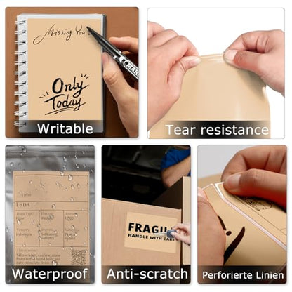Khaki Thermal Labels 4 × 6 Inch Waterproof Vinyl Stickers 250 PCS - color: Khaki