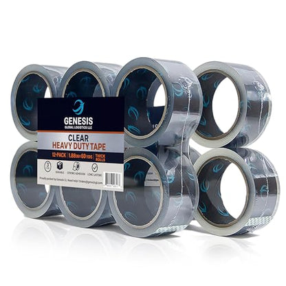 Clear Packing Tape, 12 Rolls Heavy Duty Packaging Tape for Shipping Packaging Moving Sealing, Thicker Clear Packing Tape, 1.88 Inches Wide, 60 Yards Per Roll