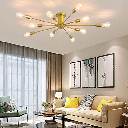 Garwarm Sputnik Ceiling Light Fixture, 10-Light Gold Semi Flush Chandelier - color: 10-Light,Gold