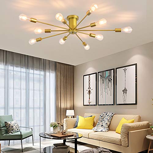Garwarm Sputnik Ceiling Light Fixture, 10-Light Gold Semi Flush Chandelier - color: 10-Light,Gold