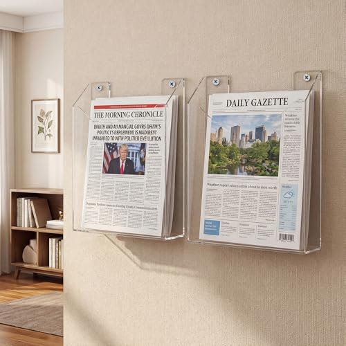 Sliner 2 Pcs Acrylic Newspaper Holder Wall Mount 13.4 x 11.5 Inch