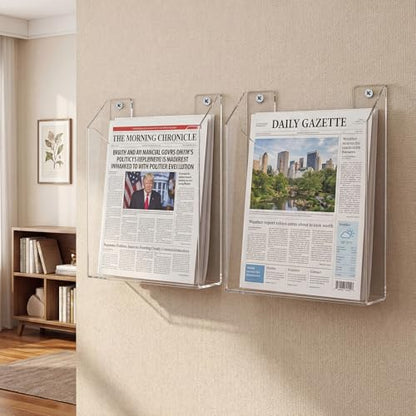 Sliner 2 Pcs Acrylic Newspaper Holder Wall Mount 13.4 x 11.5 Inch