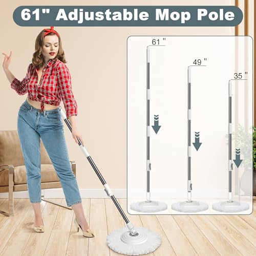 Traditional Large Spin Mop and Bucket, 2 Gal Capacity, White - size: Large - 6 Refills - White