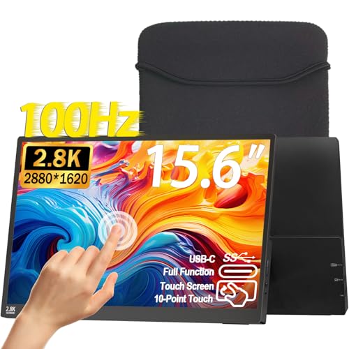 2.5K 100Hz Portable Monitor Touchscreen, 15.6'' QHD 2880x1620 300 Nits 100% sRGB IPS Gaming Monitor w/VESA HDR FreeSync Eye Care USB-C HDMI External Second Screen for Laptop PC Phone Switch PS3/4/5