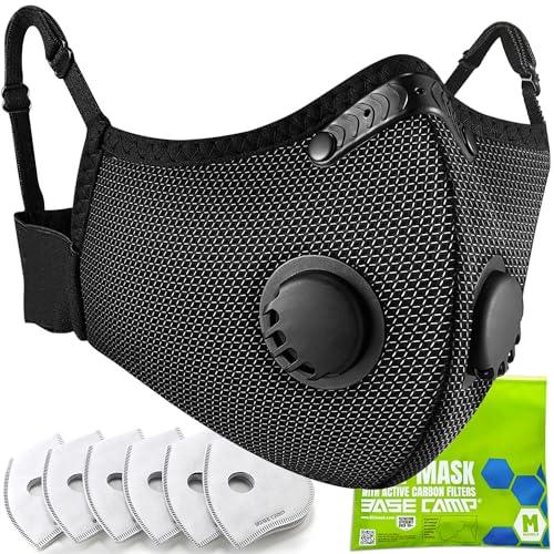 BASE CAMP Silver and Black Upgrade M Plus Dust Mask, Reusable Respirator Face Mask with 6 Activated Carbon Filters, Safety Work Masks for Woodworking, Construction, Yard Lawn Paint, Dust - color: 1 Silver