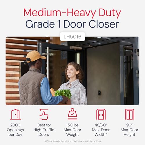 Lawrence Medium/Heavy Duty Door Closer Commercial Grade 1 - Surface-Mounted Commercial Automatic Door Closer with Adjustable 6-Speed Control and 3 Valves - Embassy Series LH5016 - style: Dark Bronze (DU)